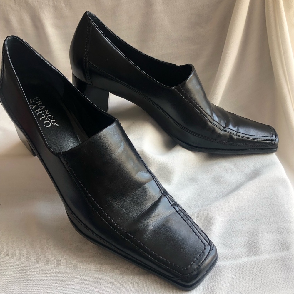 Franco Sarto Dark Leather Block Heels